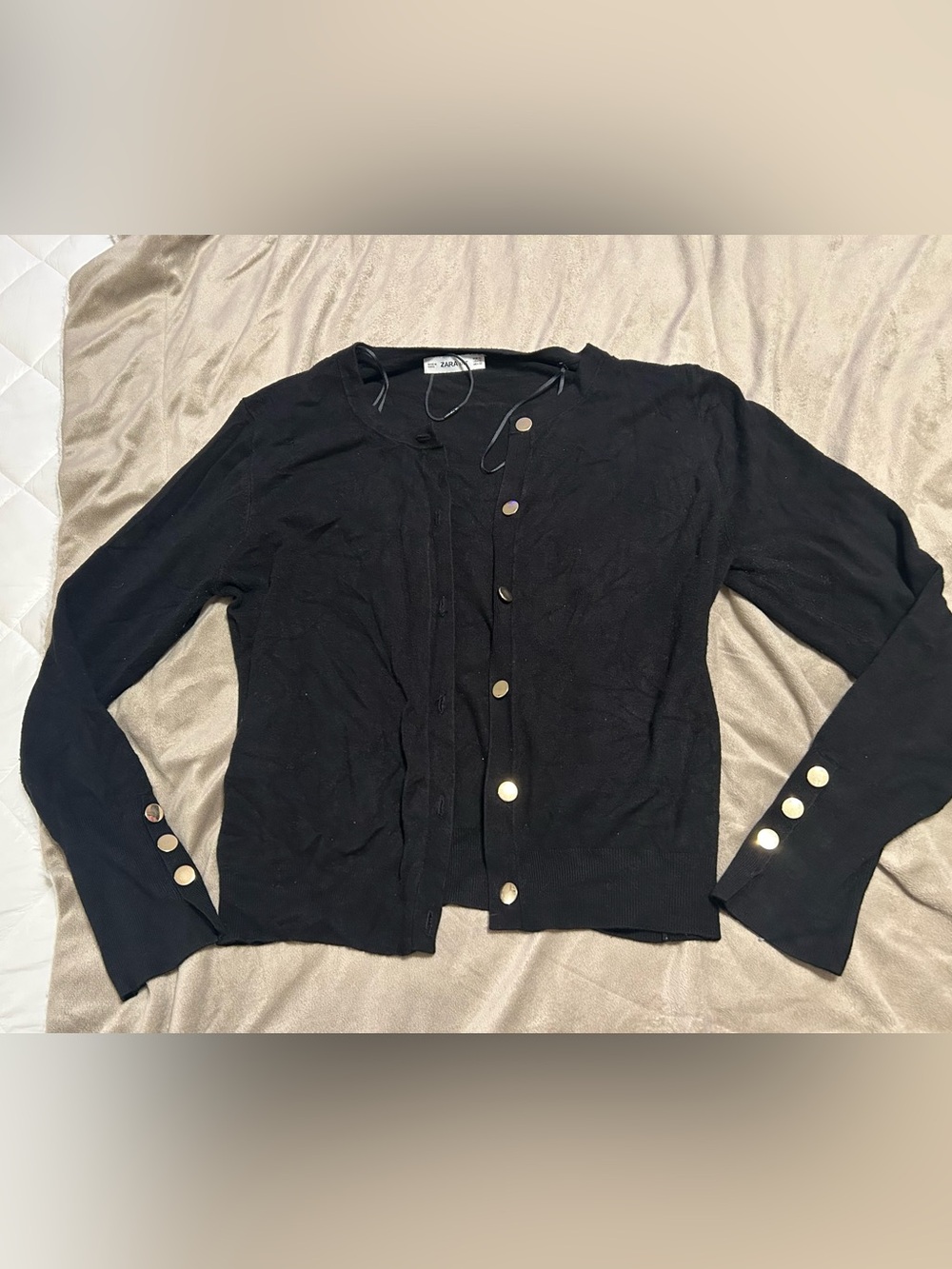 Zara Black Cardigan with Gold-Tone Buttons size XL